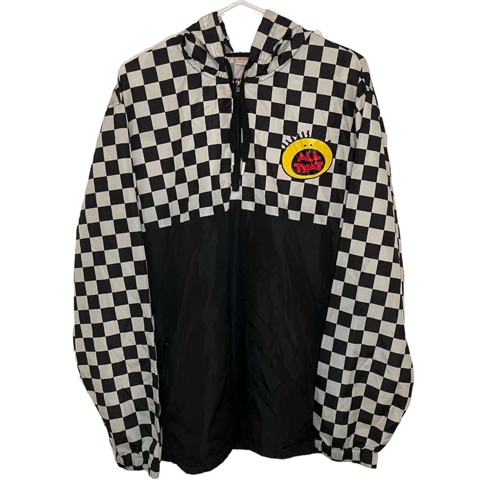 Retro Nickelodeon All That Logo Checkered Full Zip Hooded Windbreaker